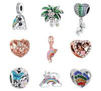 Acrobious 9PCS European Charms Beads Pendant For Bracelet, Charms DIY Bracelets Necklace Jewellery Gift for Birthday Valentine's Day Party Christmas Mother's Day Gold Heart Butterfly Flower rainbow