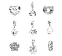 Acrobious 9PCS European Charms Beads Pendant For Bracelet, Charms DIY Bracelets Necklace Jewellery Gift for Birthday Valentine's Day Party Christmas Mother's Day Heart Friends