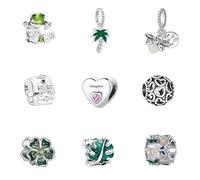 Acrobious 9PCS European Charms Beads Pendant For Bracelet, Charms DIY Bracelets Necklace Jewellery Gift for Birthday Valentine's Day Party Christmas Mother's Day Heart Butterfly Flower Green