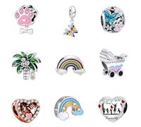 Acrobious 9PCS European Charms Beads Pendant For Bracelet, Charms DIY Bracelets Necklace Jewellery Gift for Birthday Valentine's Day Party Christmas Mother's Day Heart Butterfly rainbow