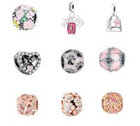 Acrobious 9PCS European Charms Beads Pendant For Bracelet, Charms DIY Bracelets Necklace Jewellery Gift for Birthday Valentine's Day Party Christmas Mother's Day Heart Gold Butterfly Flower