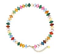 Acrobious Large Square Acrylic Chunky Beaded Necklace Bold Multicolor Resin Statement Choker Trendy Boho Summer Vacation Jewelry for Women Beach Party Accessories Oversized Collar Holiday Gift, S