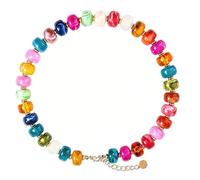 Acrobious Large Square Acrylic Chunky Beaded Necklace Bold Multicolor Resin Statement Choker Trendy Boho Summer Vacation Jewelry for Women Beach Party Accessories Oversized Collar Holiday Gift, S