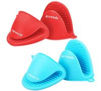 Acronde 2 Pairs Mini Oven Gloves Silicone Heat Resistant Cooking Pinch Mitts Potholder for Kitchen Cooking & Baking (Red and Blue)