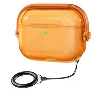 ACRONIX Compatible with AirPods Pro 3 Case (2025), Transparent Shockproof Protective Cover with Anti-Lost Lock Clip Stand, Soft TPU Clear Airpods Pro 3nd Generation Case with Keychain-Cosmic Orange