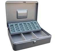ACROPAQ 10005S Lockable Cash Box with Coin Counting Board, Large 24 x 30 x 9 cm, Lockable Box, Cash Box, Money Box Suitable for Money Storage, Silver