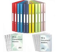 ACROPAQ - 12 x A4 Ring Binder - Includes 10 x Document Pockets, 25 x Transparent Pockets and 12 x Spine Labels, with 2 Rings, Spine Width 2.5 cm, Summer, Nature' Colour Collection - Ring Binder