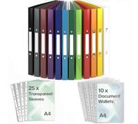 ACROPAQ - 12 x Ring Binder A4 - Incl. 10 x Document Folder, 25 x Poly Pocket and 12 x Spine Labels, with 2 Rings, Spine Width 2.5 cm, Color Arch, 'Nature' Colour Collection - A4 Ring Binder