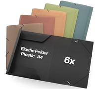 ACROPAQ - 6 x Elastic Document Wallet A4 - Upto 200 Pages, Spine Width 2.5cm, Elastic Closure, Water, 'Nature' Color Collection - Document Folders, Folders for Paperwork A4