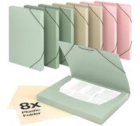 ACROPAQ - 8 x Elastic Document Box File A4 - Upto 200 Pages, Spine Width 3cm, Elastic Closure, Earth, 'Nature' Color Collection - Document Folders, Folders for Paperwork A4, Pastel Folders