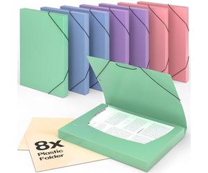 ACROPAQ - 8 x Elastic Document Box File A4 - Upto 200 Pages, Spine Width 3cm, Elastic Closure, Wind, 'Nature' Color Collection - Document Folders, Folders for Paperwork A4, Pastel Folders