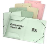 ACROPAQ - 8 x Elastic Document Wallet A4 - Up to 200 Pages, Spine Width 2.5cm, Elastic Closure, Earth, 'Nature' Color Collection - Document Folders, Folders for Paperwork A4, Pastel Folders