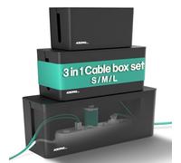 ACROPAQ Cable tidy box - 3 in 1 Set, Keep your cable tidy, Small, Medium and Large, Waterproof, Non-slip - Cable management box, Cable box, Extension lead cover box, Cable box tidy - Black