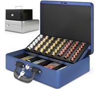 ACROPAQ Cash Box - Lockable, with Coin Counting Board, Extra Large, 35.8 x 27.3 x 11 cm, with 2 Keys, Premium Housing - Cash Cash, Household Cash, Blue
