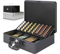 ACROPAQ Cash Box - Lockable, with Coin Counting Board, Extra Large, 35.8 x 27.3 x 11 cm, with 2 Keys, Premium Housing - Cash Cash, Household Cash, Grey
