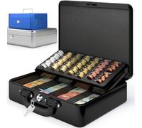 ACROPAQ Cash Box - Lockable, with Coin Counting Board, Large, 30 x 24.5 x 9 cm, with 2 Keys, Premium Housing - Cash Cash, Household Cash, Black