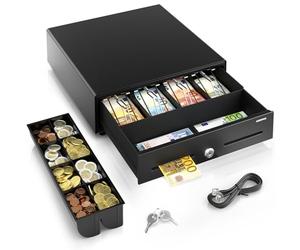 ACROPAQ Cash Drawer - Compatible with RJ11 Receipt Printers, 8 Coin & 4 Bill Compartments, Durable Metal Housing, Compact (34 x 33 x 10 cm) - Cash Register