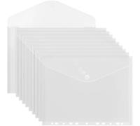 ACROPAQ Document Wallets - Bulk Pack of 10 A4 Punched Document Wallets with Hook and Loop Closure - Transparent - 11 Holes and Durable 0.17mm Thickness