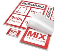 ACROPAQ Laminating Pouches Mix - Various Sizes, 100 microns, 250 Pouches (50 x A5, A6, A8), (100 x A4), Glossy Surface, Rounded Corners - Laminating Pouches, Laminating Bags