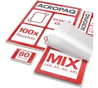 ACROPAQ Laminating Pouches Mix - Various Sizes, 80 microns, 100 Pouches (20 x A4, A5, A6), (40 x A8), Glossy Surface, Pre-Rounded Corners - Laminating Pouches, Laminating Bags