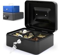 ACROPAQ P0016 Lockable Cash Box with Coin Counting Board, Small 16 x 20 x 9 cm, Lockable Box, Cash Box, Money Box Suitable for Money Storage, Black