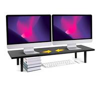 Across-Star Dual-Monitor-Stand-Riser-For-Desk Adjustable Length 32-40 Inch，Large Desktop Computer Monitor Riser For 2 Screens，Desk Shelf Organizer Riser Stand For Computer/Laptop/PC/Printer/TV Black