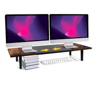 Across-Star Dual-Monitor-Stand-Riser-For-Desk Adjustable Length 32-40 Inch，Large Desktop Computer Monitor Riser For 2 Screens，Desk Shelf Organizer Riser Stand For Computer/Laptop/PC/Printer/TV Black