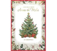 Across The Miles Christmas Card - Xmas Tree with Holly Border and Gold Foil 7.5x5.25"