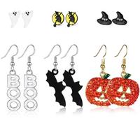 Acruccen 6 Pairs Halloween Earrings for Women All Hallows' Eve Earrings Gothic Pumpkin Bat Spiderweb Ghost Dangle Drop Earrings Halloween Jewelry, No Gemstone
