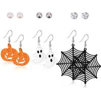 Acruccen 6 Pairs Halloween Earrings for Women All Hallows' Eve Earrings Gothic Pumpkin Bat Spiderweb Ghost Dangle Drop Earrings Halloween Jewelry, No Gemstone