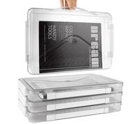 Acrux7 4 Pack Clear File Box Portable Project Case with Handle Transparent File Box Stackable Plastic Case Document Magazines File Container for A4 File 8.5x11 inch Letter Paper Scrapbook Storage