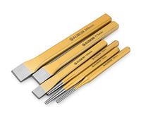 Acrux7 6 Pcs Cold Chisel Set - Flat, Center, Cylindrical, Cone Chisel with Canvas Bag for Brickwork, Concrete, Metal, Stone