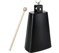 Acrux7 7 Inch Large Cow Bell Noise Makers, Metal Cowbell with Handle and Stick, Hand Percussion Music Cowbell for Sporting Events, Drum Set, Church, Weddings, Beautiful Clear Tapping Sound (Black)