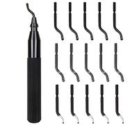Acrux7 Metal Deburring Tool Kit, 15 Pcs Rotary Deburr Blades Set with Handle Debur Knife, Burr Remover Hand Tool for 3D Prints, Wood, Plastic, Aluminum, Copper and Steel (Black)