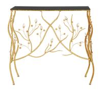 Acryclic Buds Rectangular Table With Black Top, Elegant Side Table, Gold Metal Outdoor Lounge Table