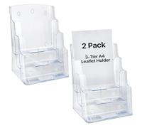 Acrylic 3-Tier A4 Leaflet Holder, A4 Wall Mounted Document Holder,2 Pack | Portrait Wall Mountable Brochure Dispenser Magazine Storage for Office Restaurants Receptions, 9.3 x 6.8 x 12.6 In