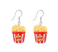 Acrylic 3D Food Drop Dangle Earrings for Women Cute French Fries Popcorn Chicken Studs Earring Small Creative Cartoon Fast Food Statement Lovely Ear Piercing Jewelry CHristmas Halloween (Popcorn)