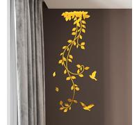 Acrylic 3D Mirror Wall Sticker with Flower Vine Artwork for Modern Residential Interior Decoration in Living Room or Bedroom (Gold)