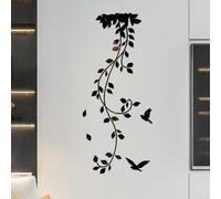 Acrylic 3D Mirror Wall Sticker with Flower Vine Artwork for Modern Residential Interior Decoration in Living Room or Bedroom (Black)
