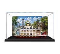 Acrylic 3mm Display Box for Lego 21356 Canal Steamer Model, Transparent Dustproof Display Box, Compatible with Lego 21356 Model (Model Not Included) (Black Base+Background B)