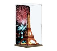 Acrylic 3mm Display Box for Lego Eiffel Tower Night Model, Transparent Dustproof Display Box, Storage Box, Compatible with Lego Eiffel Tower Night Model (Model Not Included) (Wooden Base)