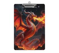 Acrylic A4 Clipboard 8.5 X 12.5 Inch - Double-Sided Pattern Design, Decorative Clip Board with Hanging Hole, Fire Dragon Clipboard for Teacher, Nurse, Doctor