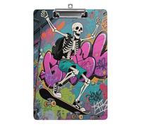 Acrylic A4 Clipboard 8.5 X 12.5 Inch - Double-Sided Pattern Design, Decorative Clip Board with Hanging Hole, Skateboard Skeleton Skull Clipboard for Teacher, Nurse, Doctor