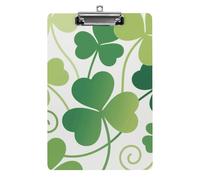 Acrylic A4 Clipboard 8.5 X 12.5 Inch - Double-Sided Pattern Design, Decorative Clip Board with Hanging Hole, Green Clover Leaves Clipboard for Teacher, Nurse, Doctor