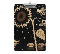 Acrylic A4 Clipboard 8.5 X 12.5 Inch - Double-Sided Pattern Design, Decorative Clip Board with Hanging Hole, Yellow Sunflower Bumble Bee Black Fall Clipboard for Teacher, Nurse, Doctor