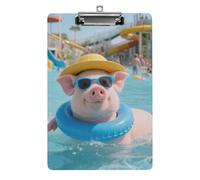 Acrylic A4 Clipboard 8.5 X 12.5 Inch - Double-Sided Pattern Design, Decorative Clip Board with Hanging Hole, Cute Pig Swimming Clipboard for Teacher, Nurse, Doctor