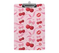 Acrylic A4 Clipboard 8.5 X 12.5 Inch - Double-Sided Pattern Design, Decorative Clip Board with Hanging Hole, Cherry Pink Bow with Red Lips Clipboard for Teacher, Nurse, Doctor