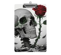 Acrylic A4 Clipboard 8.5 X 12.5 Inch - Double-Sided Pattern Design, Decorative Clip Board with Hanging Hole, Skeleton Red Rose Clipboard for Teacher, Nurse, Doctor