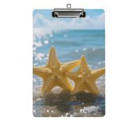 Acrylic A4 Clipboard 8.5 X 12.5 Inch - Double-Sided Pattern Design, Decorative Clip Board with Hanging Hole, Yellow Starfish on Beach Clipboard for Teacher, Nurse, Doctor