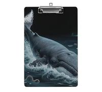 Acrylic A4 Clipboard 8.5 X 12.5 Inch - Double-Sided Pattern Design, Decorative Clip Board with Hanging Hole, Underwater Whale Clipboard for Teacher, Nurse, Doctor